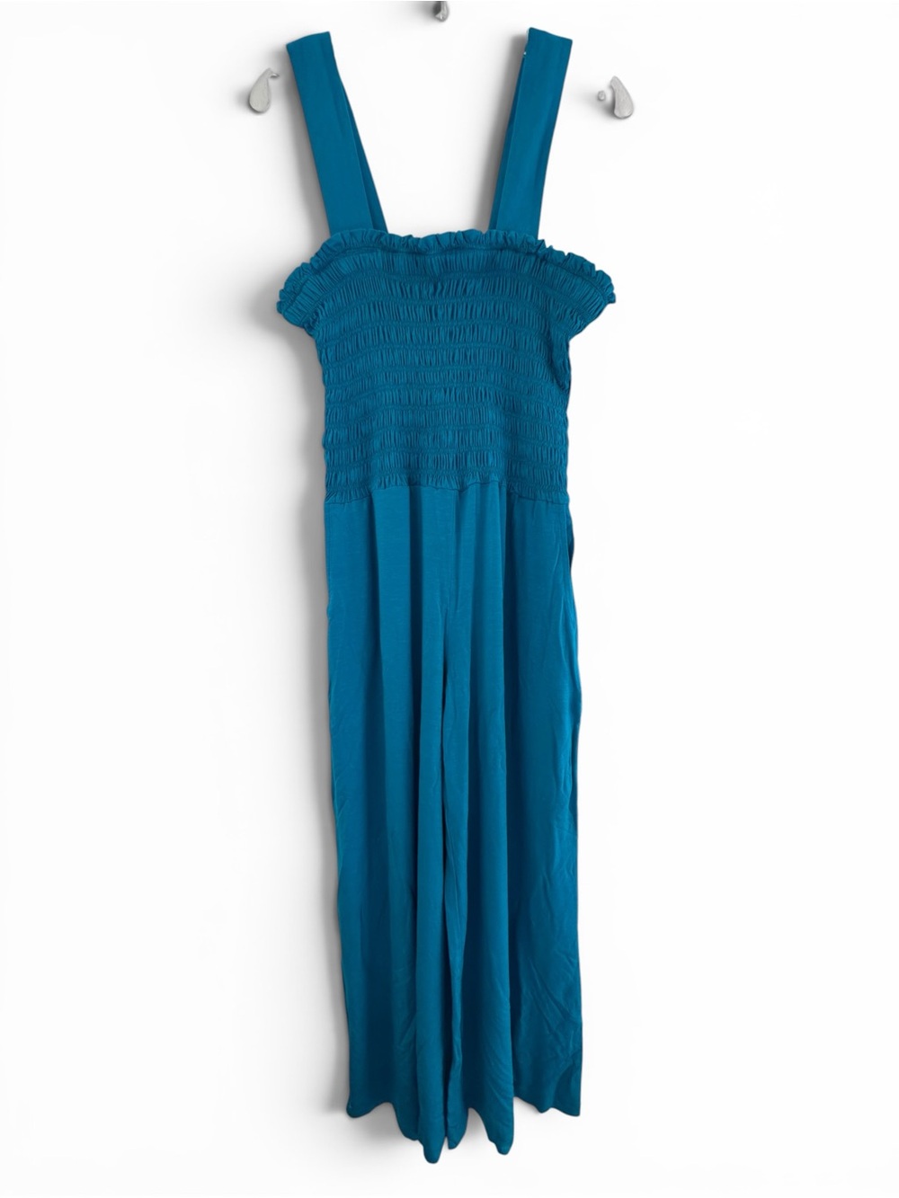 Joseph Ribkoff Teal Jumpsuit Wide Leg Wide-Strap Smocked Stretch Resortwear 16